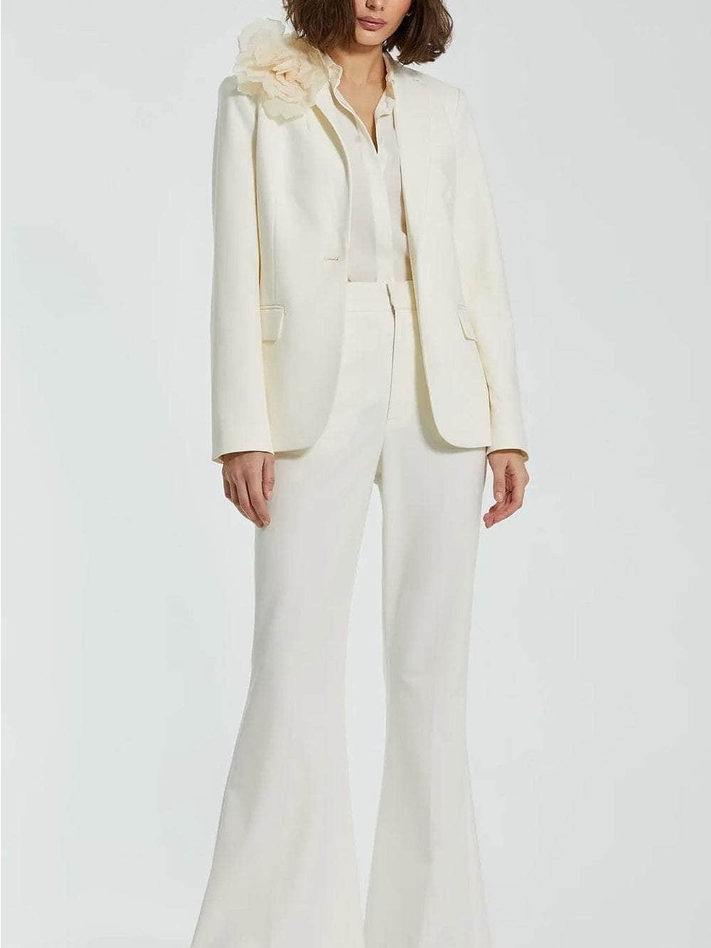 Mac Duggal Ivory Tailored Blazer with Floral Accent